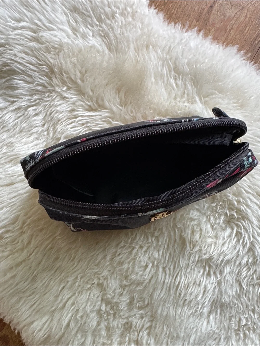 Ralph Lauren Black Floral Cosmetic Case with Gold Logo